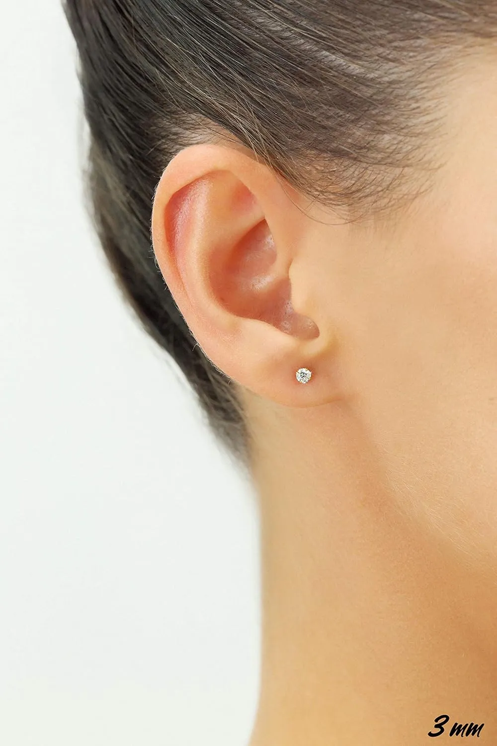 14k Yellow Gold Solitaire Round Cubic Zirconia CZ Stud Earrings with Gold butterfly Pushbacks