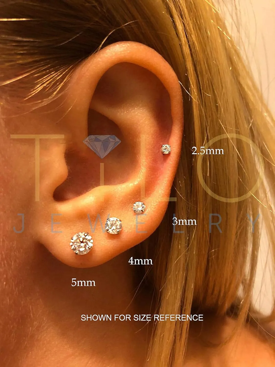 14k Yellow Gold Solitaire Round Cubic Zirconia CZ Stud Earrings with Gold butterfly Pushbacks