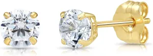 14k Yellow Gold Solitaire Round Cubic Zirconia CZ Stud Earrings with Gold butterfly Pushbacks