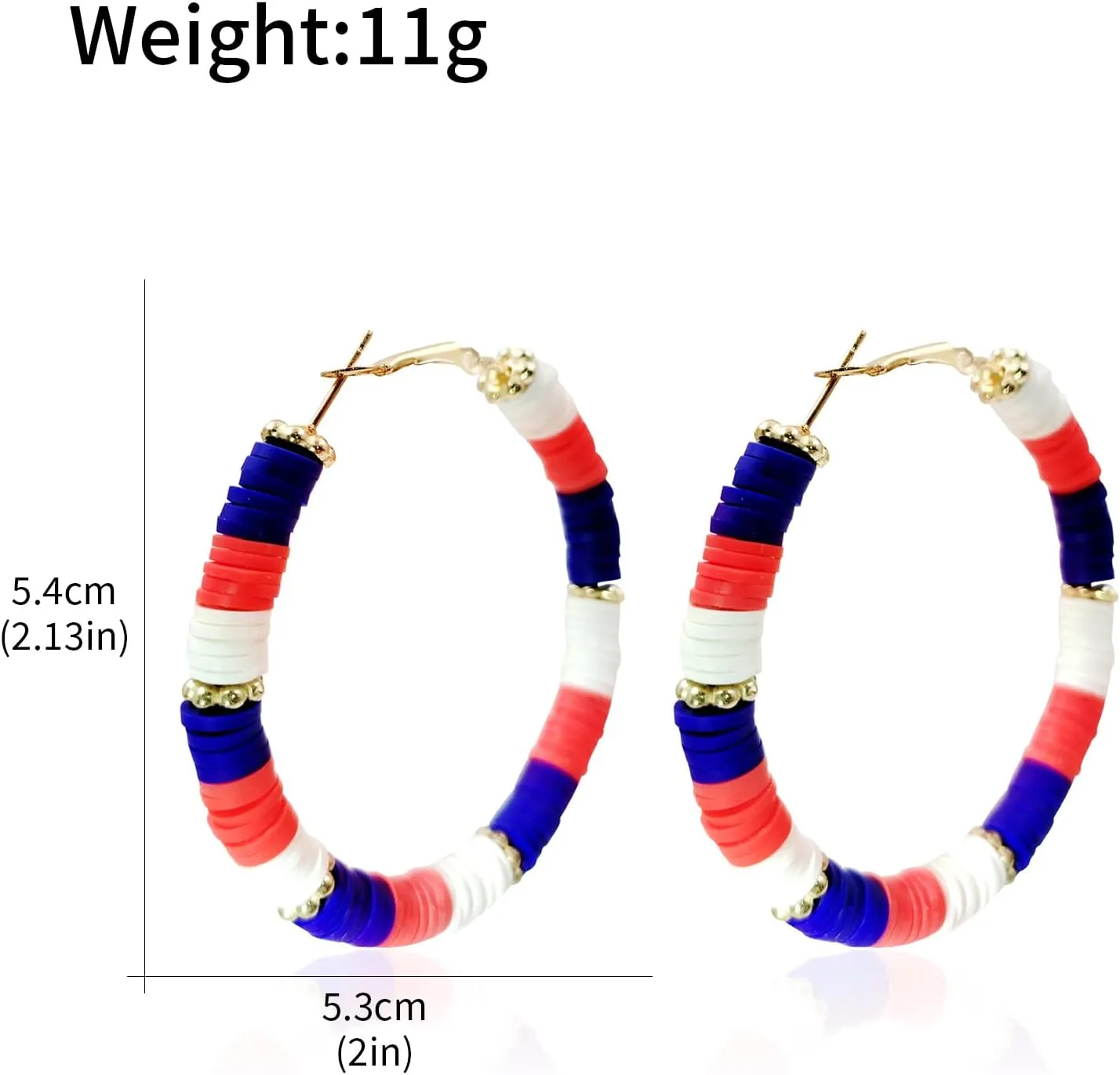 4th of July Earrings Patriotic Hoop Earrings for Women,American Flag Patriotic Earrings Red White Blue Polymer Earring Independent Day USA Circle Earring Holiday Jewelry