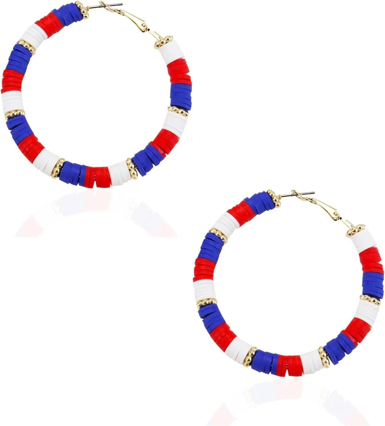 4th of July Earrings Patriotic Hoop Earrings for Women,American Flag Patriotic Earrings Red White Blue Polymer Earring Independent Day USA Circle Earring Holiday Jewelry