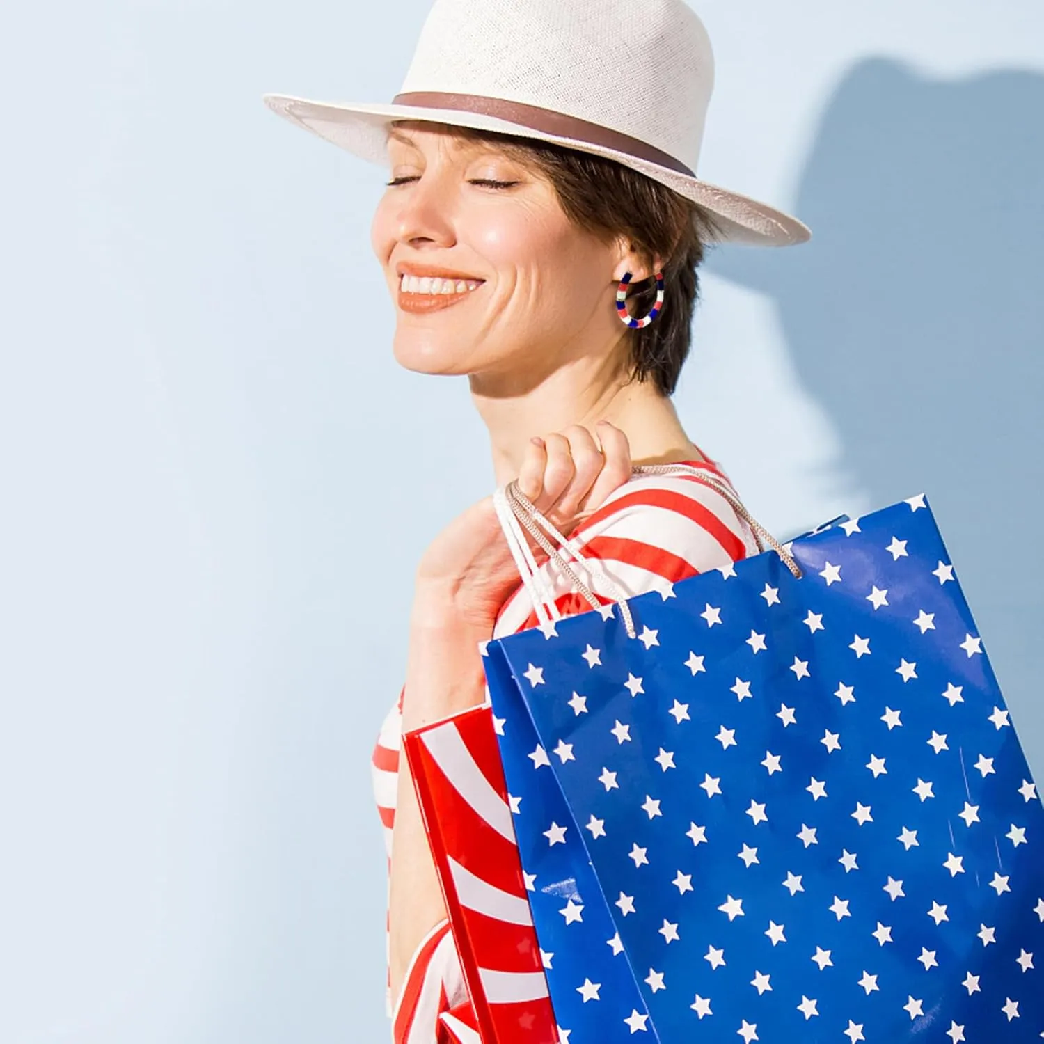 4th of July Earrings Patriotic Hoop Earrings for Women,American Flag Patriotic Earrings Red White Blue Polymer Earring Independent Day USA Circle Earring Holiday Jewelry