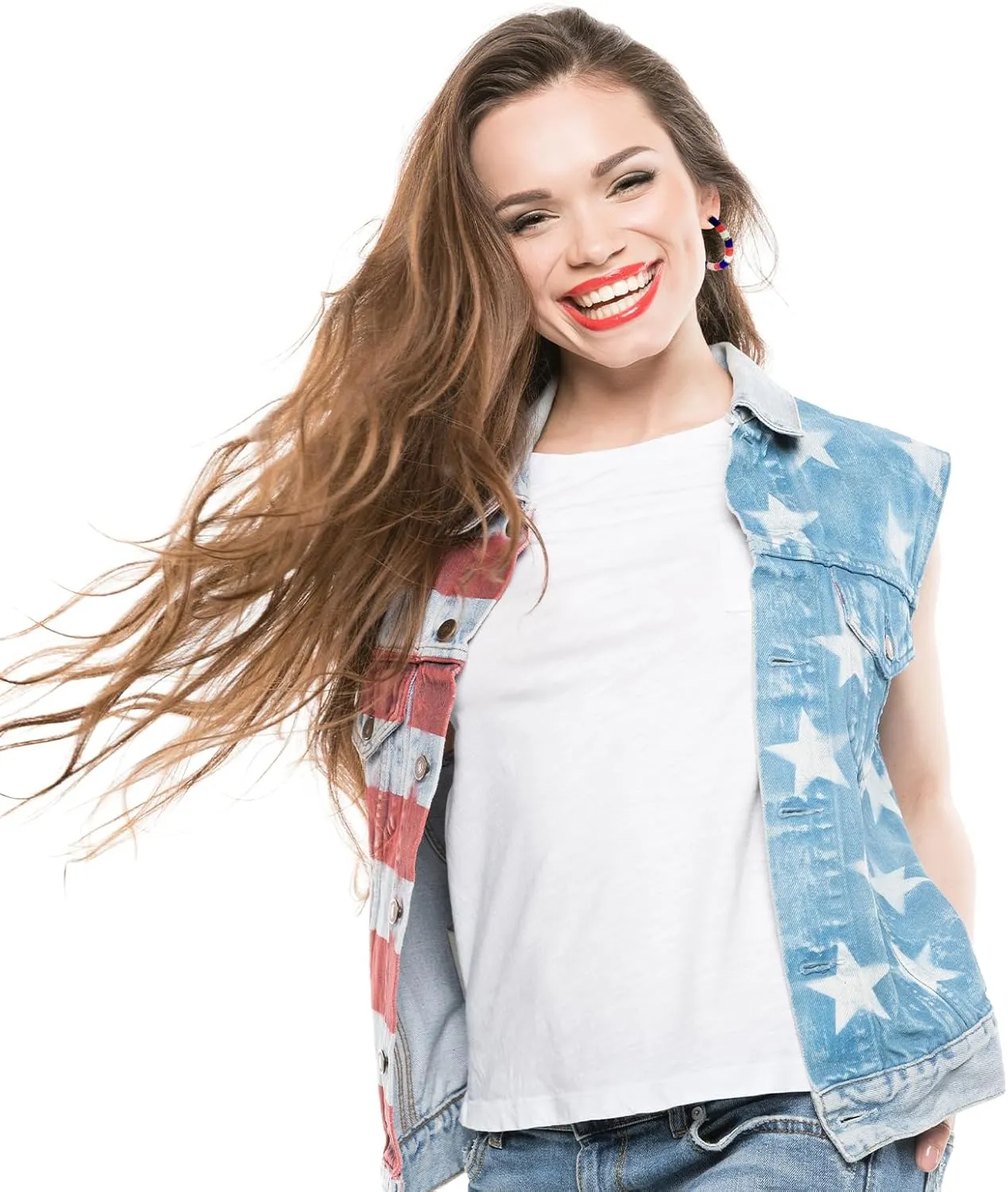 4th of July Earrings Patriotic Hoop Earrings for Women,American Flag Patriotic Earrings Red White Blue Polymer Earring Independent Day USA Circle Earring Holiday Jewelry