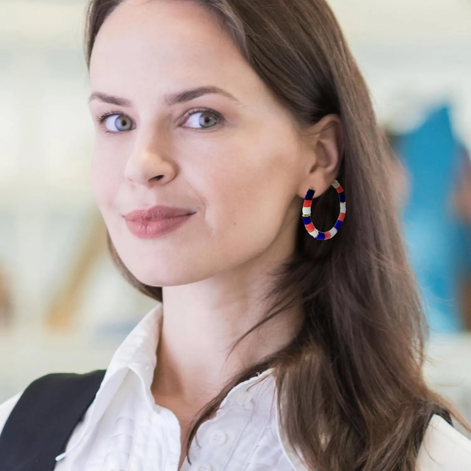 4th of July Earrings Patriotic Hoop Earrings for Women,American Flag Patriotic Earrings Red White Blue Polymer Earring Independent Day USA Circle Earring Holiday Jewelry