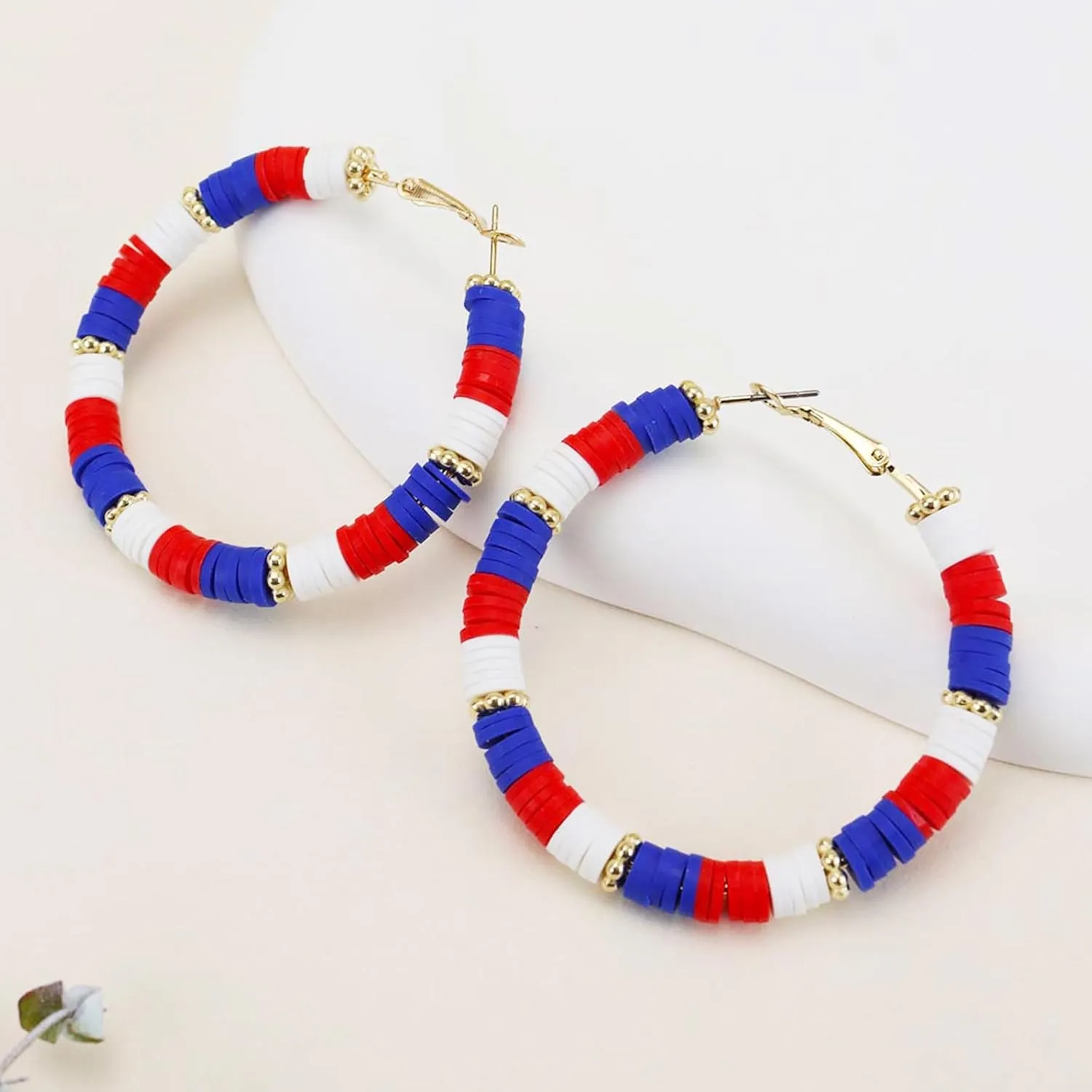 4th of July Earrings Patriotic Hoop Earrings for Women,American Flag Patriotic Earrings Red White Blue Polymer Earring Independent Day USA Circle Earring Holiday Jewelry