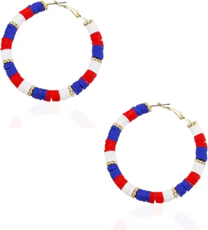 4th of July Earrings Patriotic Hoop Earrings for Women,American Flag Patriotic Earrings Red White Blue Polymer Earring Independent Day USA Circle Earring Holiday Jewelry
