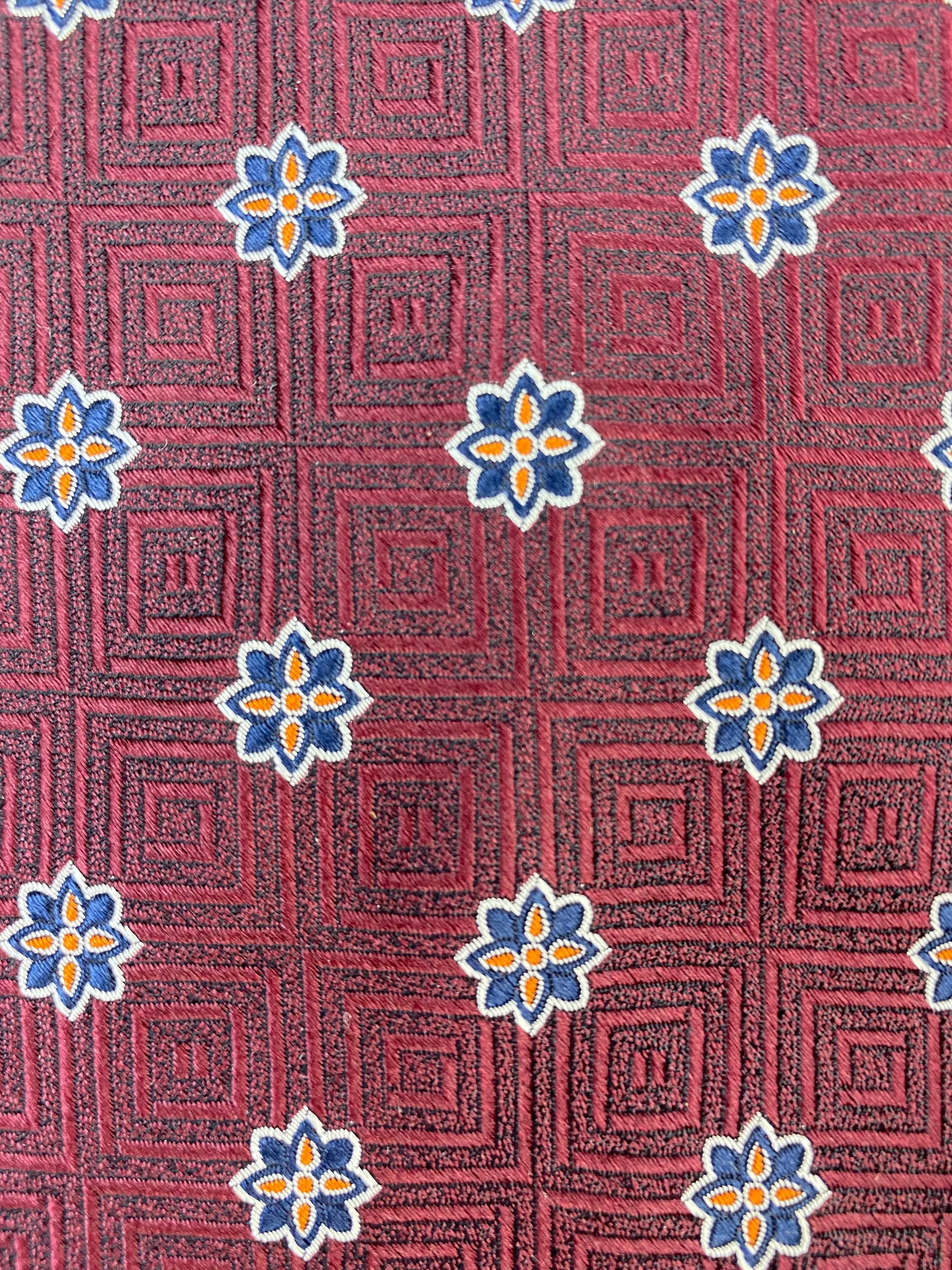 90s Deadstock Silk Necktie, Men's Vintage Wine/ Blue Foulard Pattern Tie, NOS