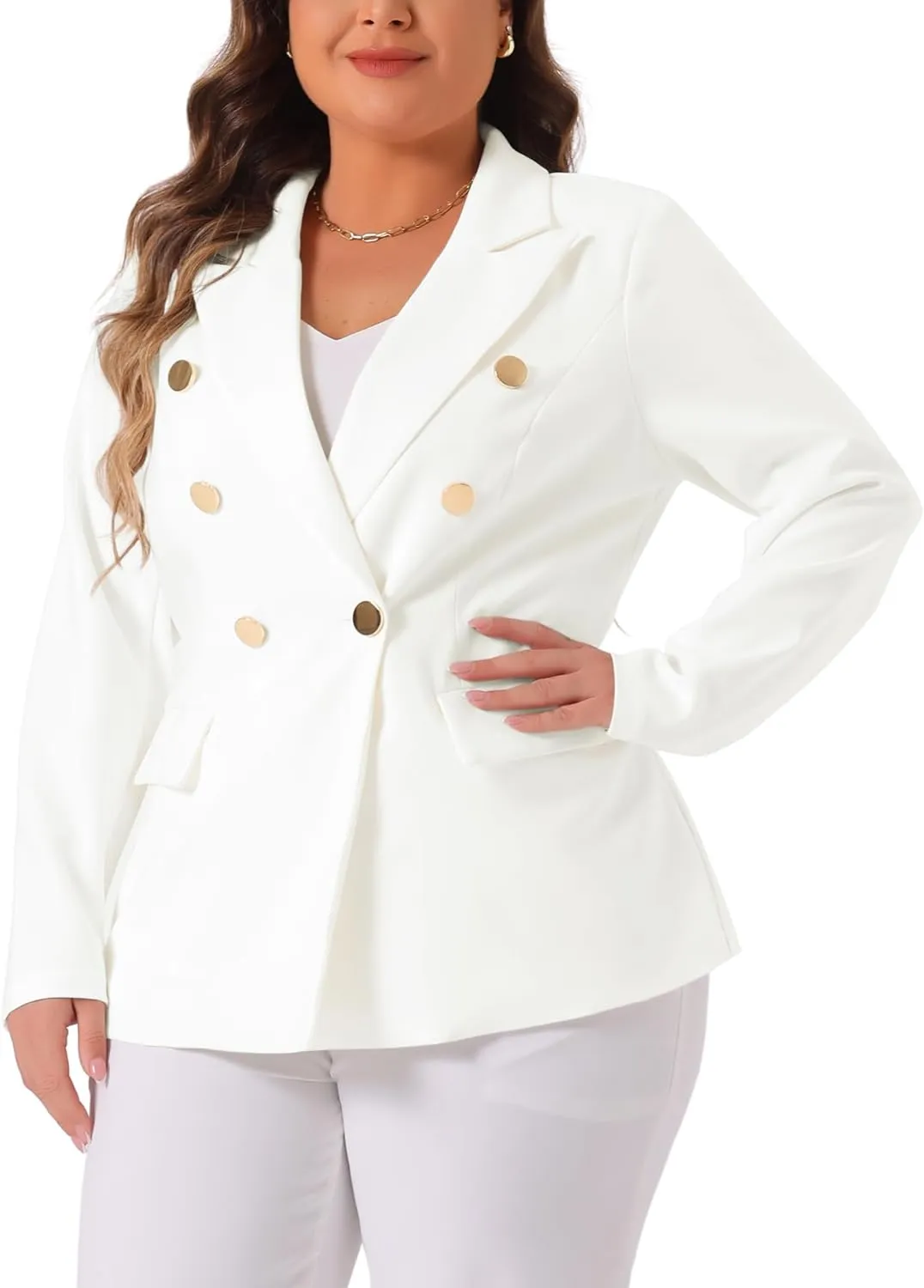 Agnes Orinda Plus Size Blazers for Women Notch Lapel Double Breasted Long Sleeve Office Work Blazer