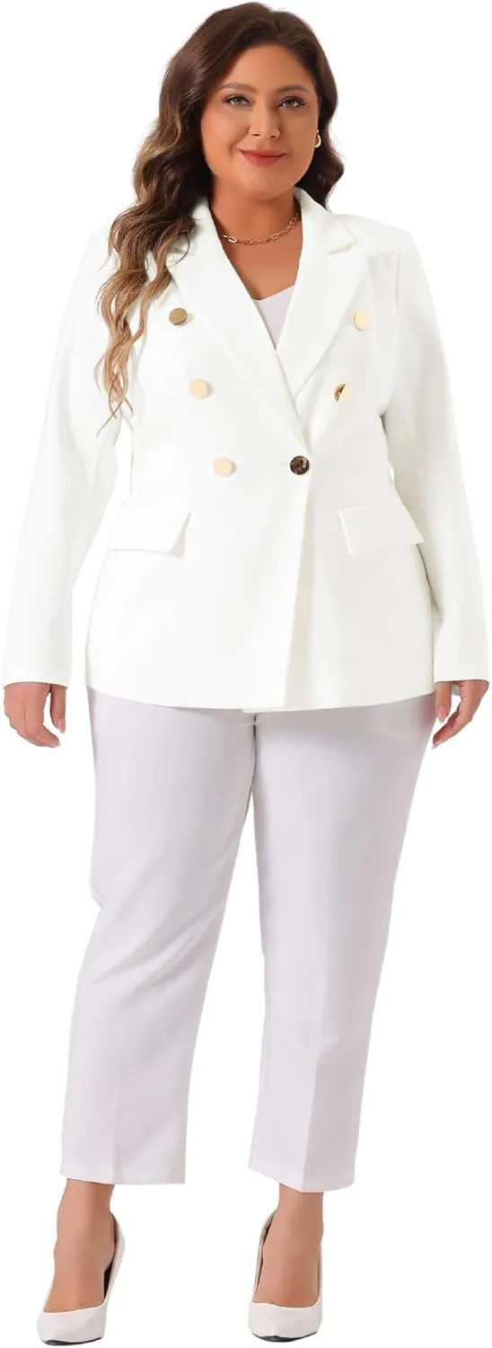 Agnes Orinda Plus Size Blazers for Women Notch Lapel Double Breasted Long Sleeve Office Work Blazer