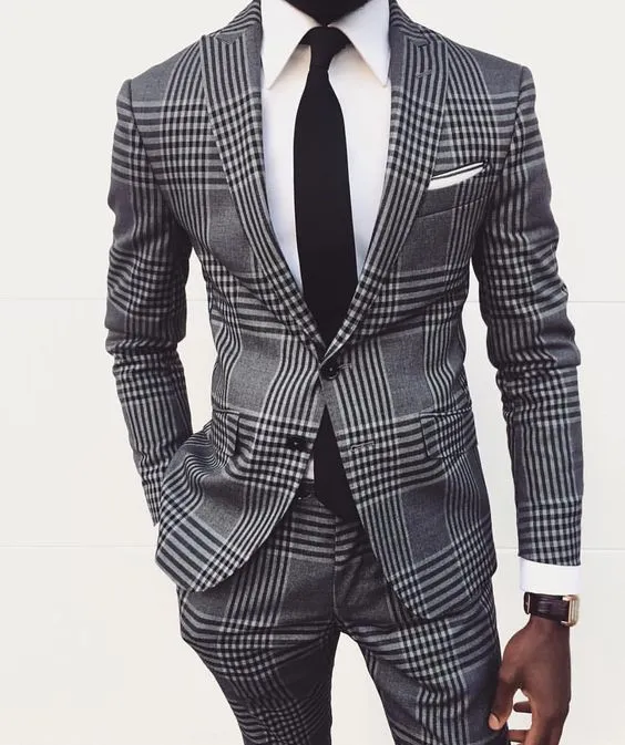 Aidase Mens Vintage Plaid Suits British Style Men Slim Fit Tuxedos Notch Lapel Groomsmen Wedding Blazer For Men Tuxedos(jacket pant)idase