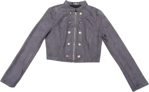 Allegra K Cropped Jacket for Women's Double Breasted Zip Up Faux Suede Jacket