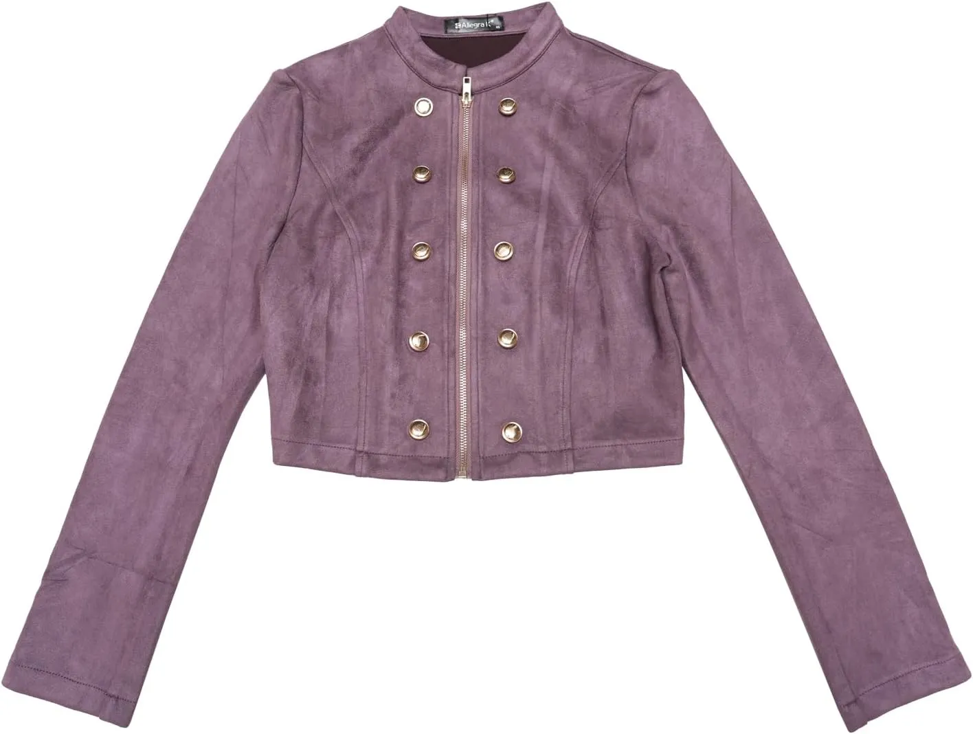 Allegra K Cropped Jacket for Women's Double Breasted Zip Up Faux Suede Jacket