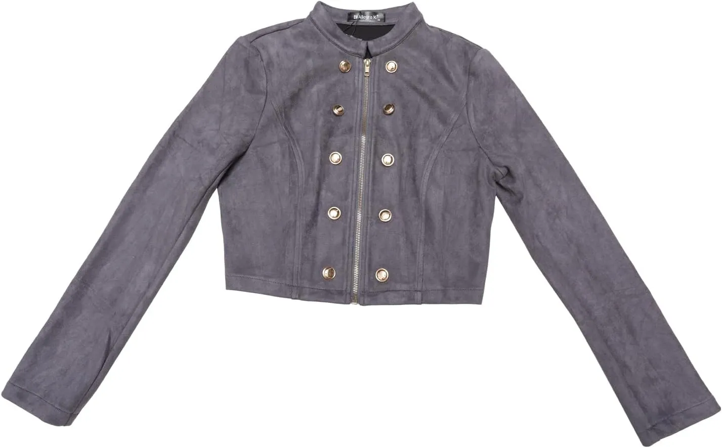 Allegra K Cropped Jacket for Women's Double Breasted Zip Up Faux Suede Jacket