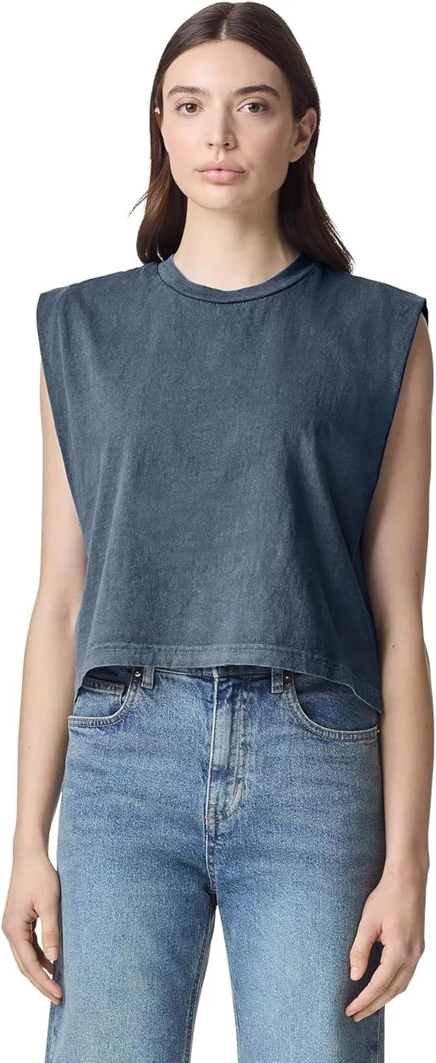 American Apparel Women's Heavyweight Cotton, Boxy, Cropped, and Garment Dyed Muscle T-Shirt, Style G307GD, 2-Pack