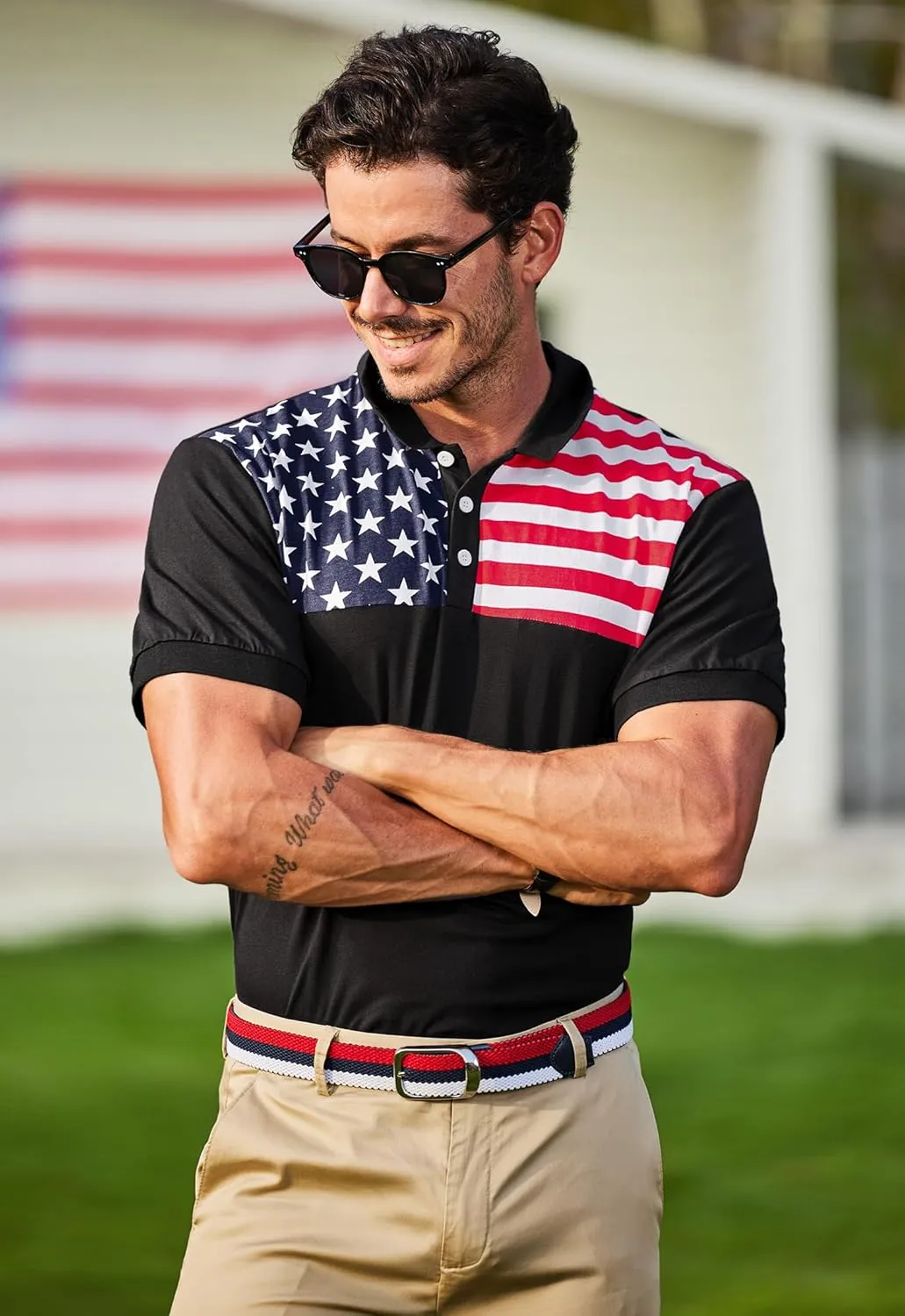 Arvilhill Men's American Flag Polo Shirts Short Sleeve 4th of July Cotton Golf Shirt (S-3XL)