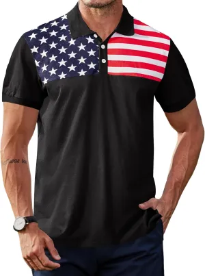 Arvilhill Men's American Flag Polo Shirts Short Sleeve 4th of July Cotton Golf Shirt (S-3XL)