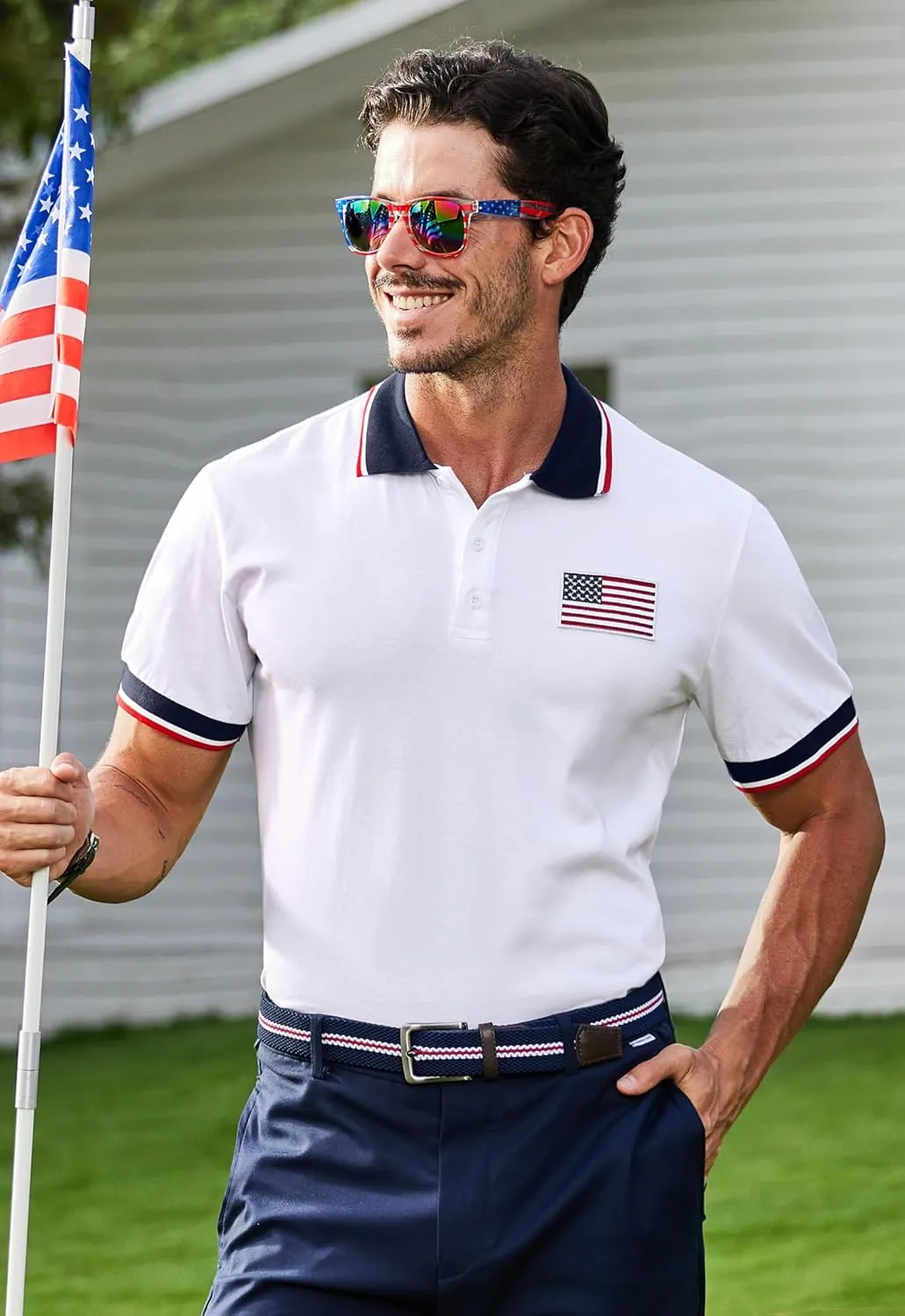 Arvilhill Men's American Flag Polo Shirts Short Sleeve 4th of July Cotton Golf Shirt (S-3XL)