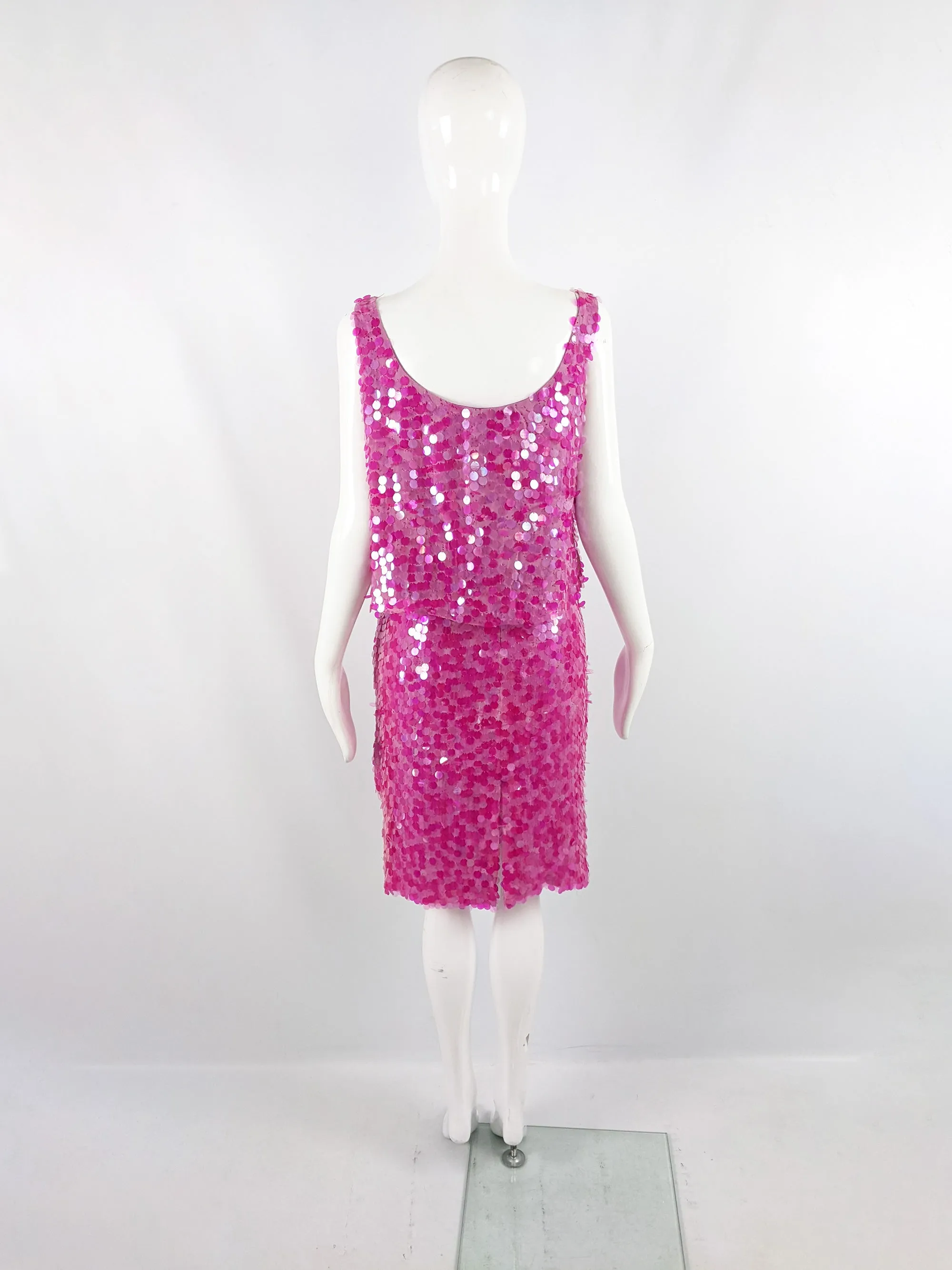 Ben De Lisi Vintage Silk Pink Pailette Sequin Suit, 1990s