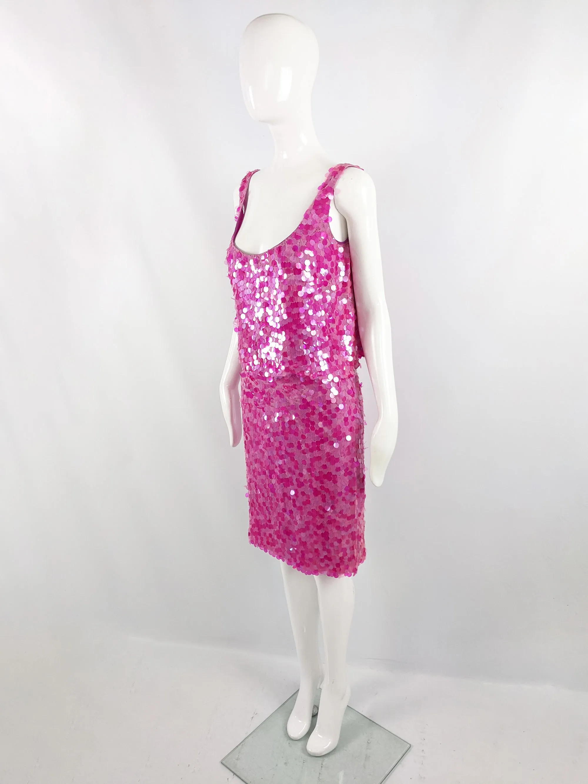 Ben De Lisi Vintage Silk Pink Pailette Sequin Suit, 1990s