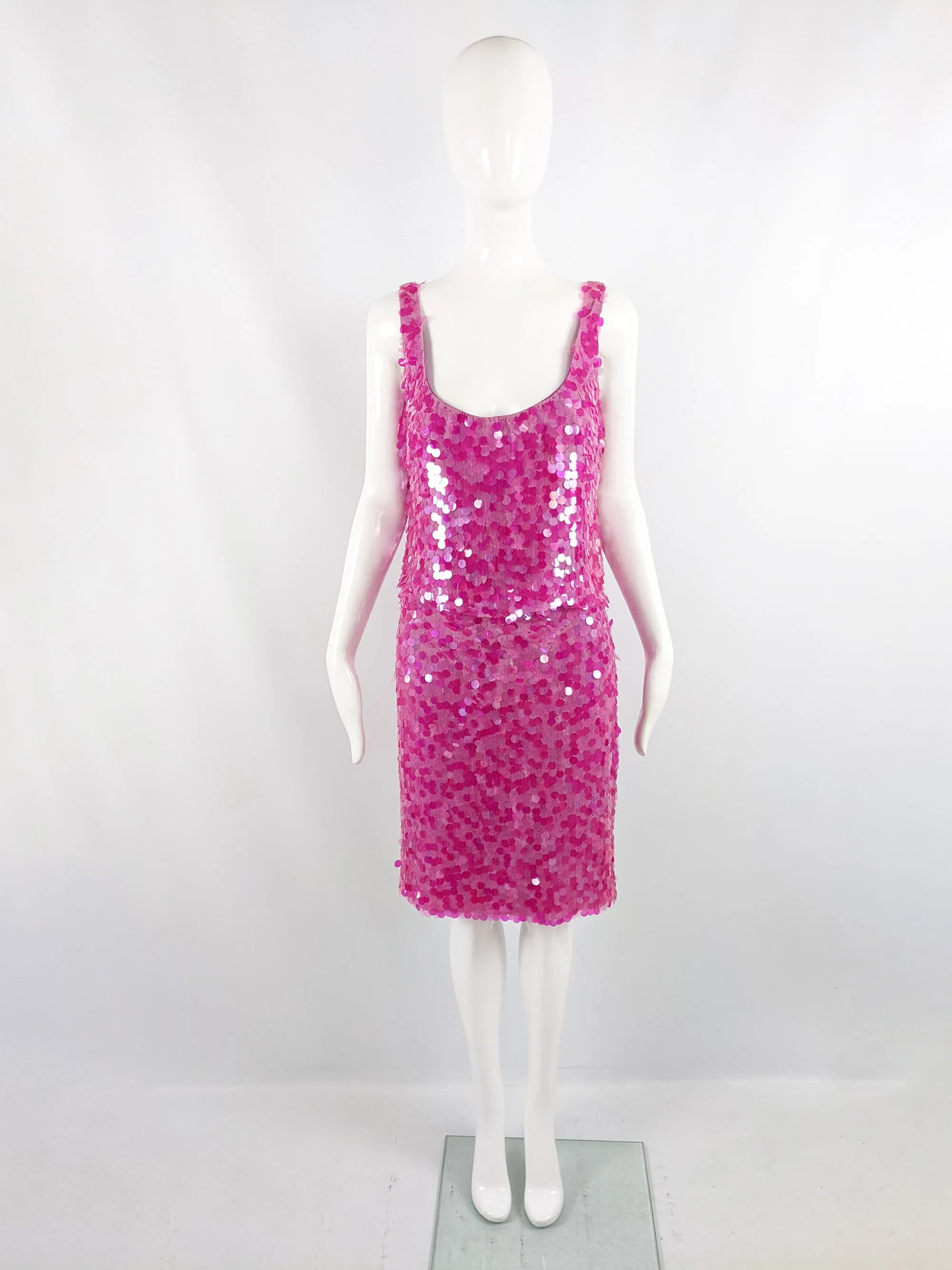 Ben De Lisi Vintage Silk Pink Pailette Sequin Suit, 1990s
