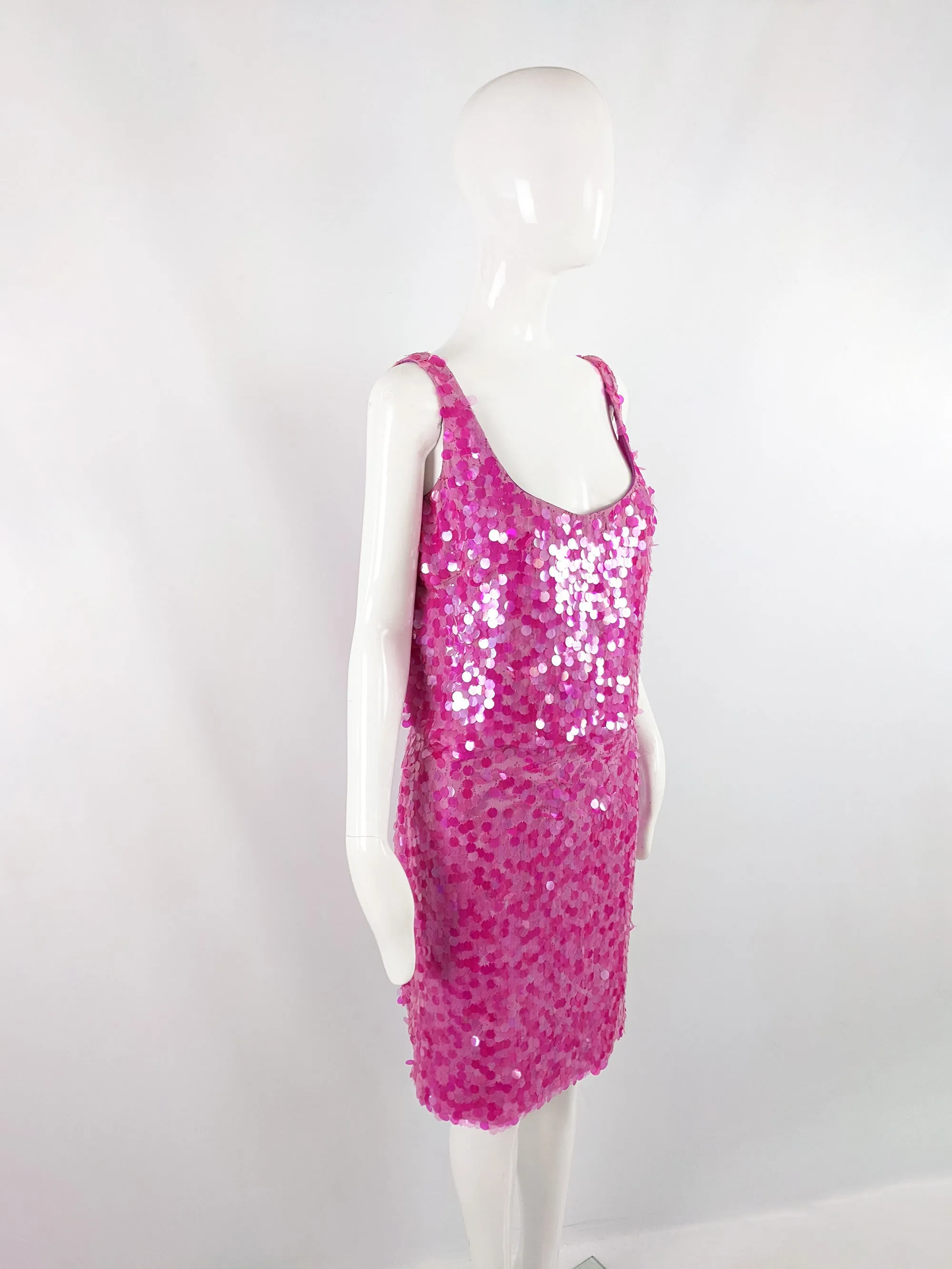 Ben De Lisi Vintage Silk Pink Pailette Sequin Suit, 1990s