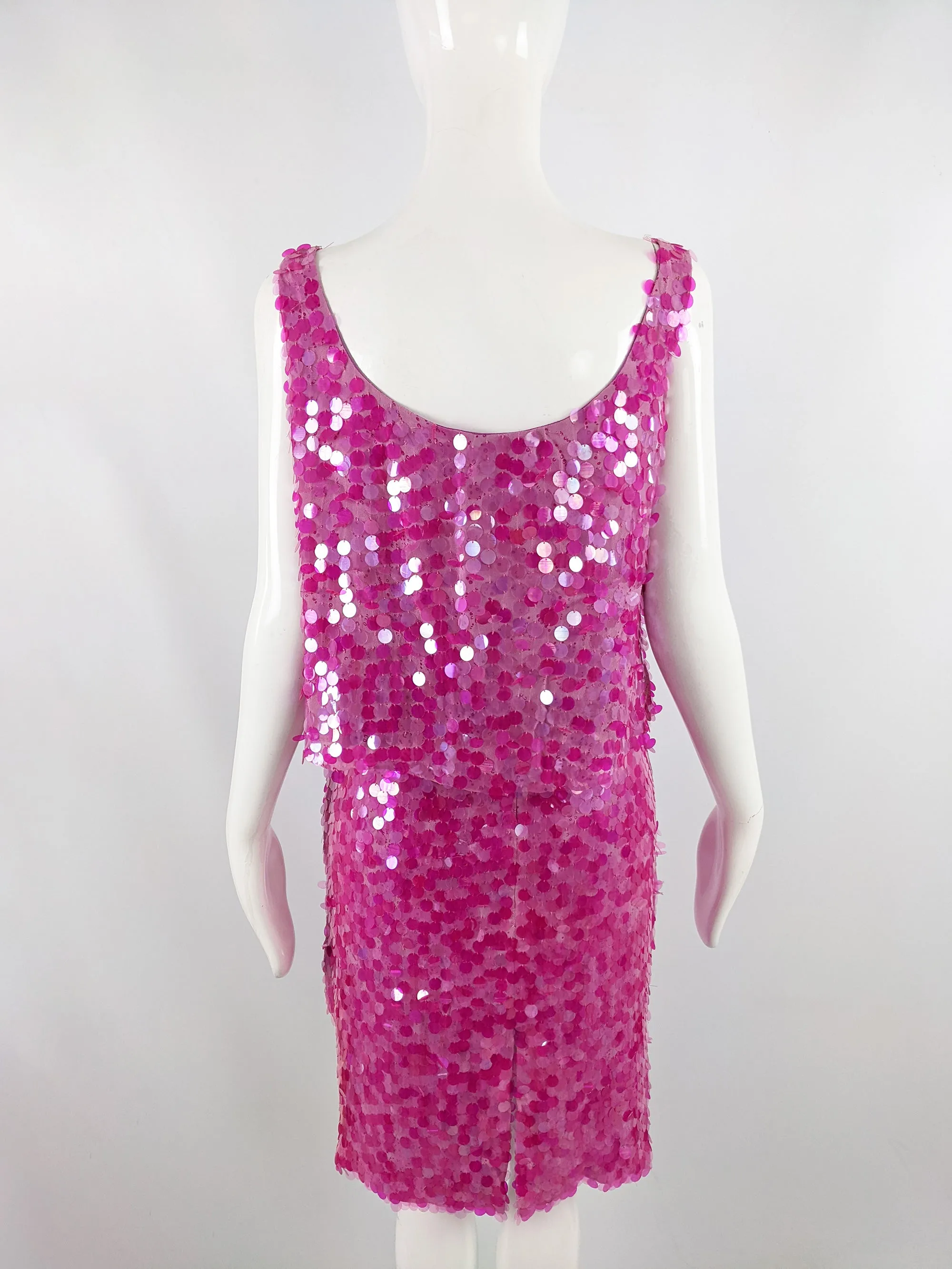 Ben De Lisi Vintage Silk Pink Pailette Sequin Suit, 1990s