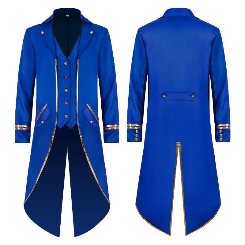 Black Purple Blue Green Red Tailcoat Suit For Men with Gold Trimming - Gothic Blazer For Cosplay Party Masquerade -Plus Size