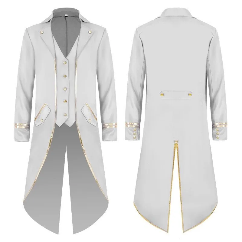 Black Purple Blue Green Red Tailcoat Suit For Men with Gold Trimming - Gothic Blazer For Cosplay Party Masquerade -Plus Size
