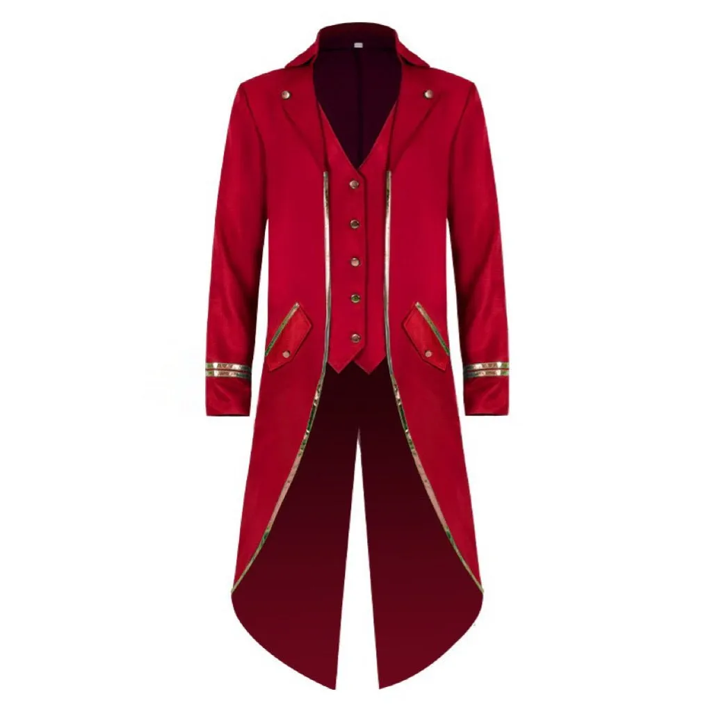 Black Purple Blue Green Red Tailcoat Suit For Men with Gold Trimming - Gothic Blazer For Cosplay Party Masquerade -Plus Size