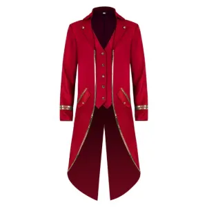 Black Purple Blue Green Red Tailcoat Suit For Men with Gold Trimming - Gothic Blazer For Cosplay Party Masquerade -Plus Size