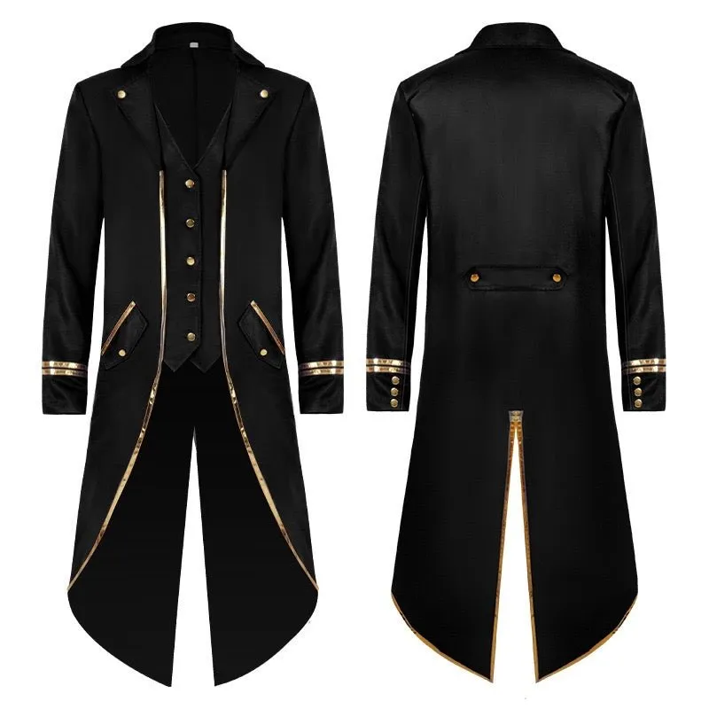 Black Purple Blue Green Red Tailcoat Suit For Men with Gold Trimming - Gothic Blazer For Cosplay Party Masquerade -Plus Size