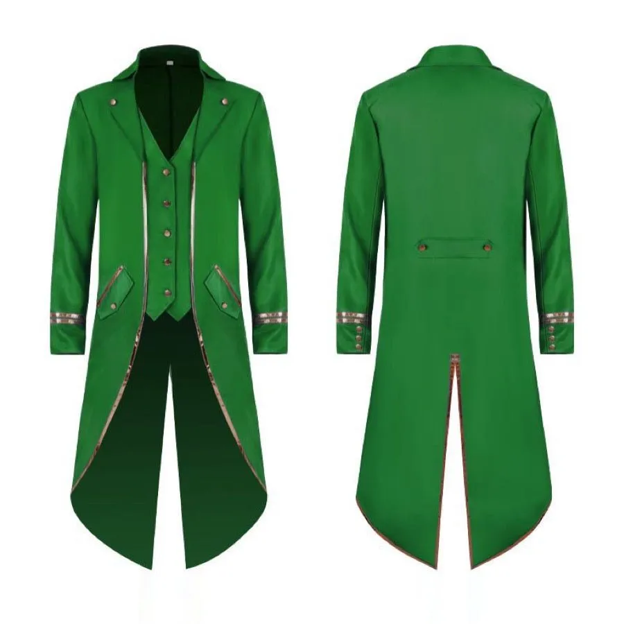 Black Purple Blue Green Red Tailcoat Suit For Men with Gold Trimming - Gothic Blazer For Cosplay Party Masquerade -Plus Size