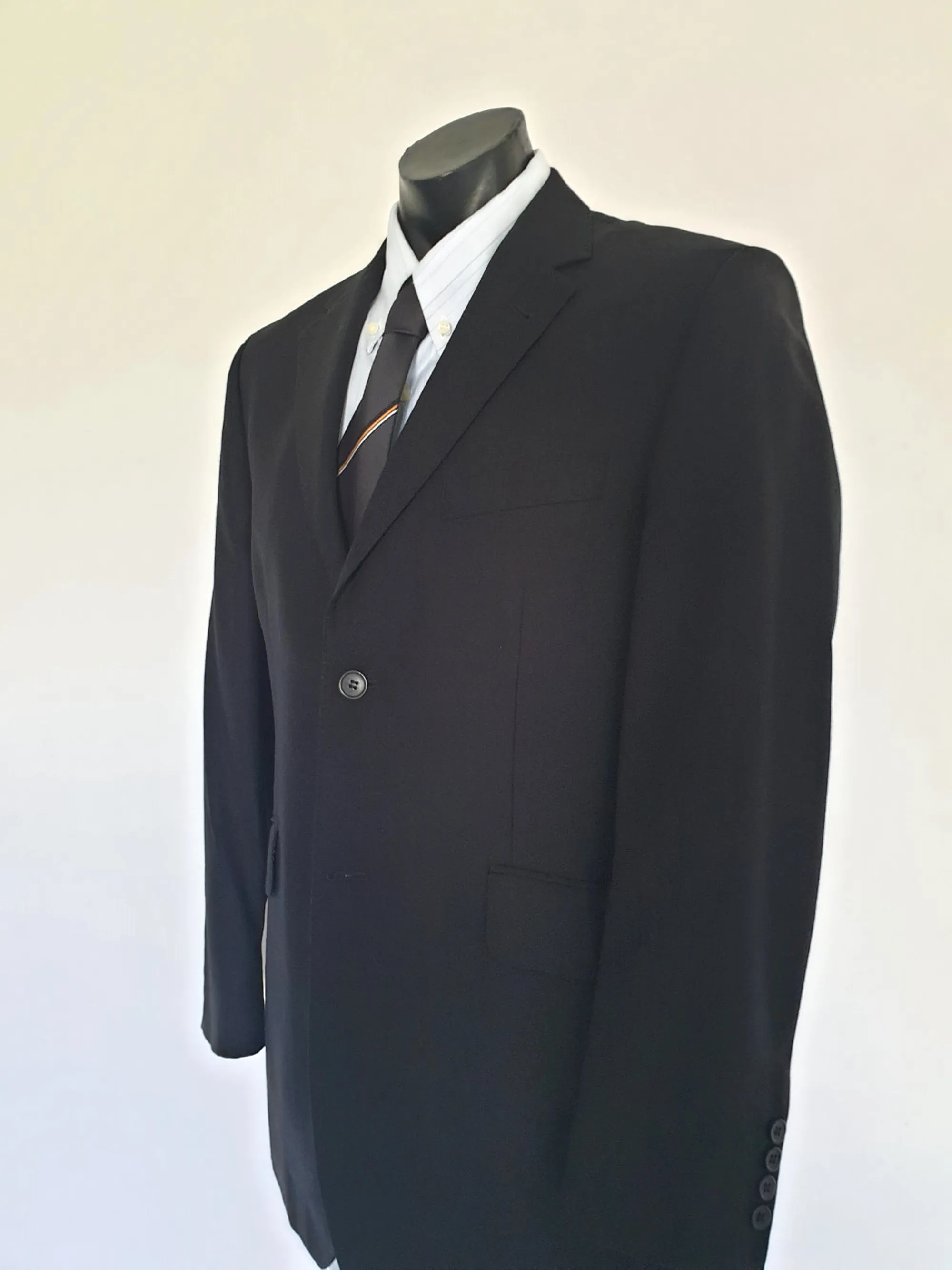 Black Savile Row Wool Jacket With Notched Lapels - 102R