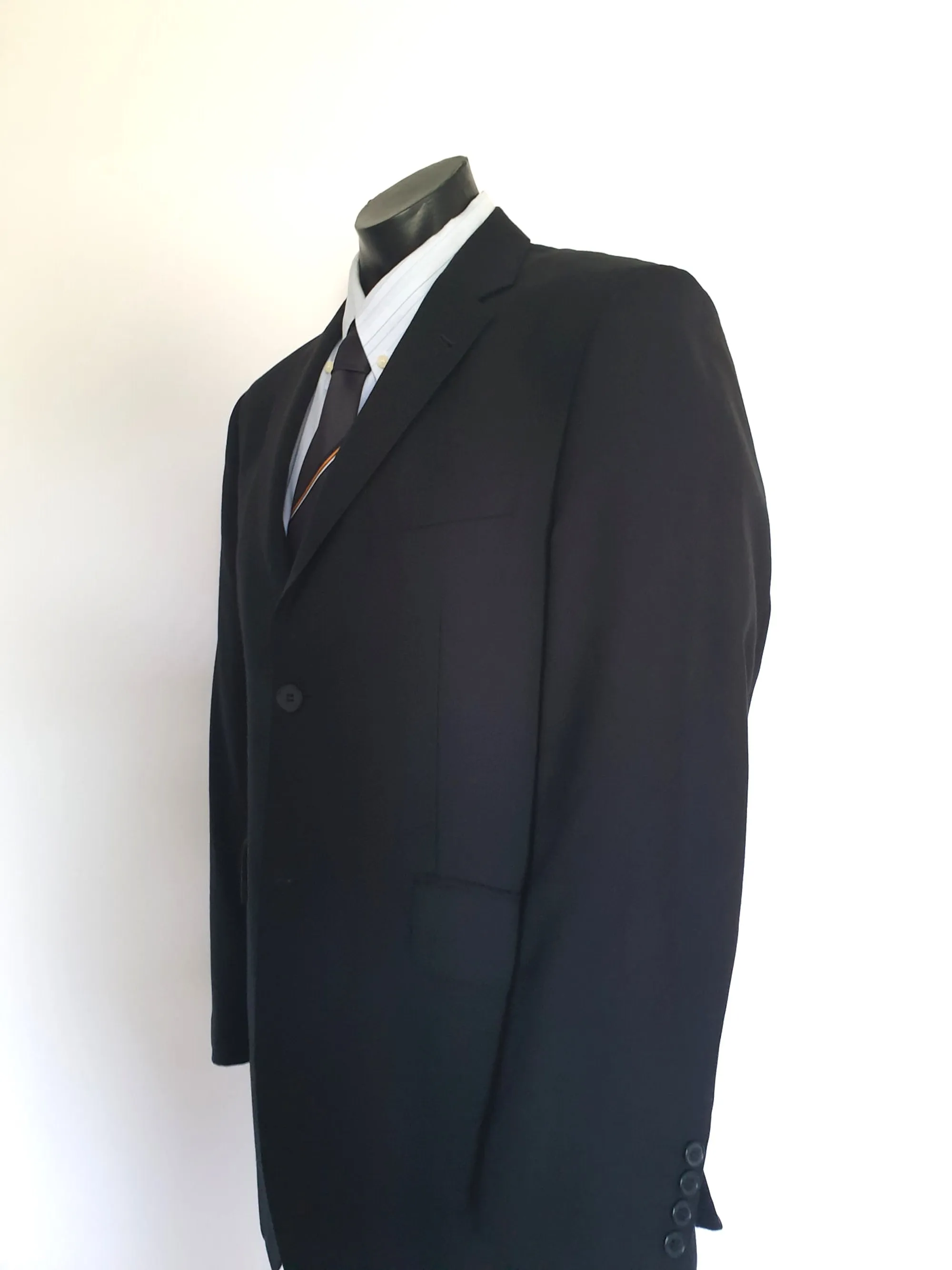Black Savile Row Wool Jacket With Notched Lapels - 102R