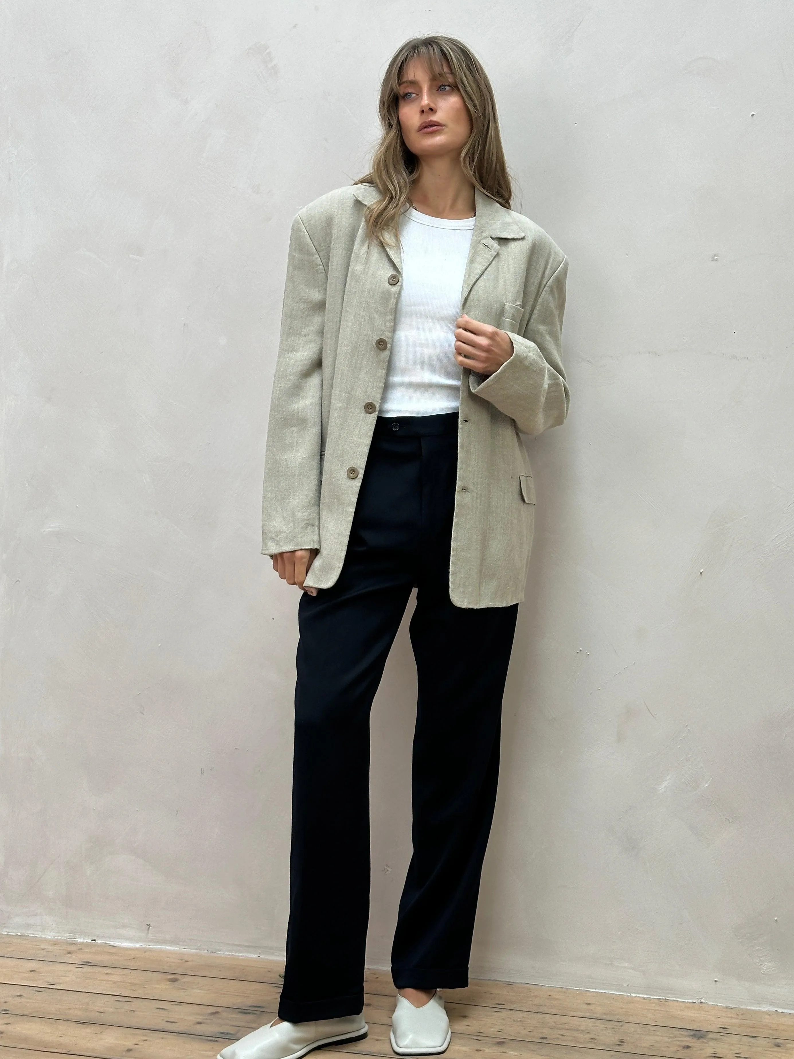 British Vintage Linen Single Breasted Blazer - L
