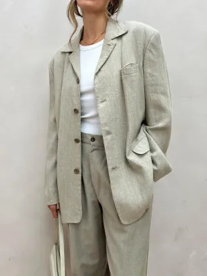 British Vintage Linen Single Breasted Blazer - L