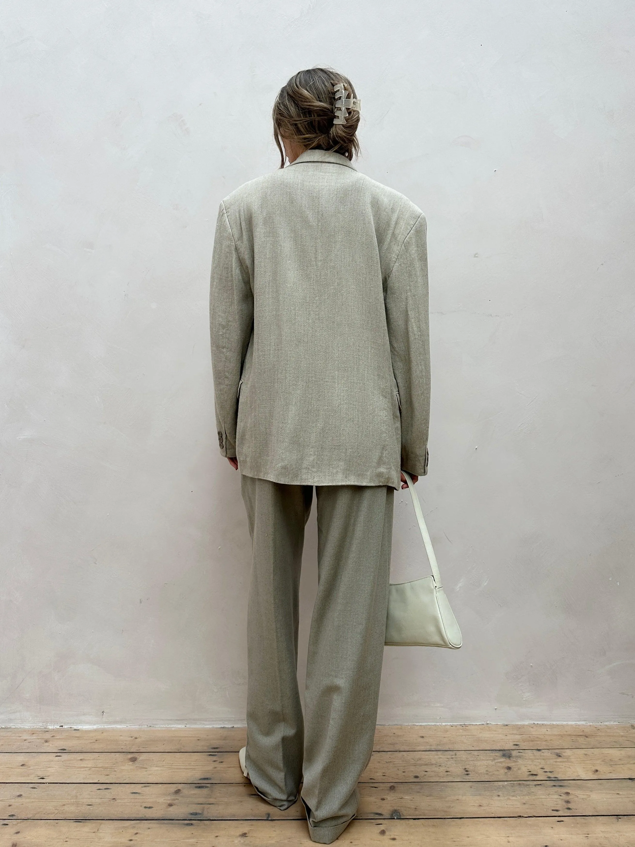 British Vintage Linen Single Breasted Blazer - L