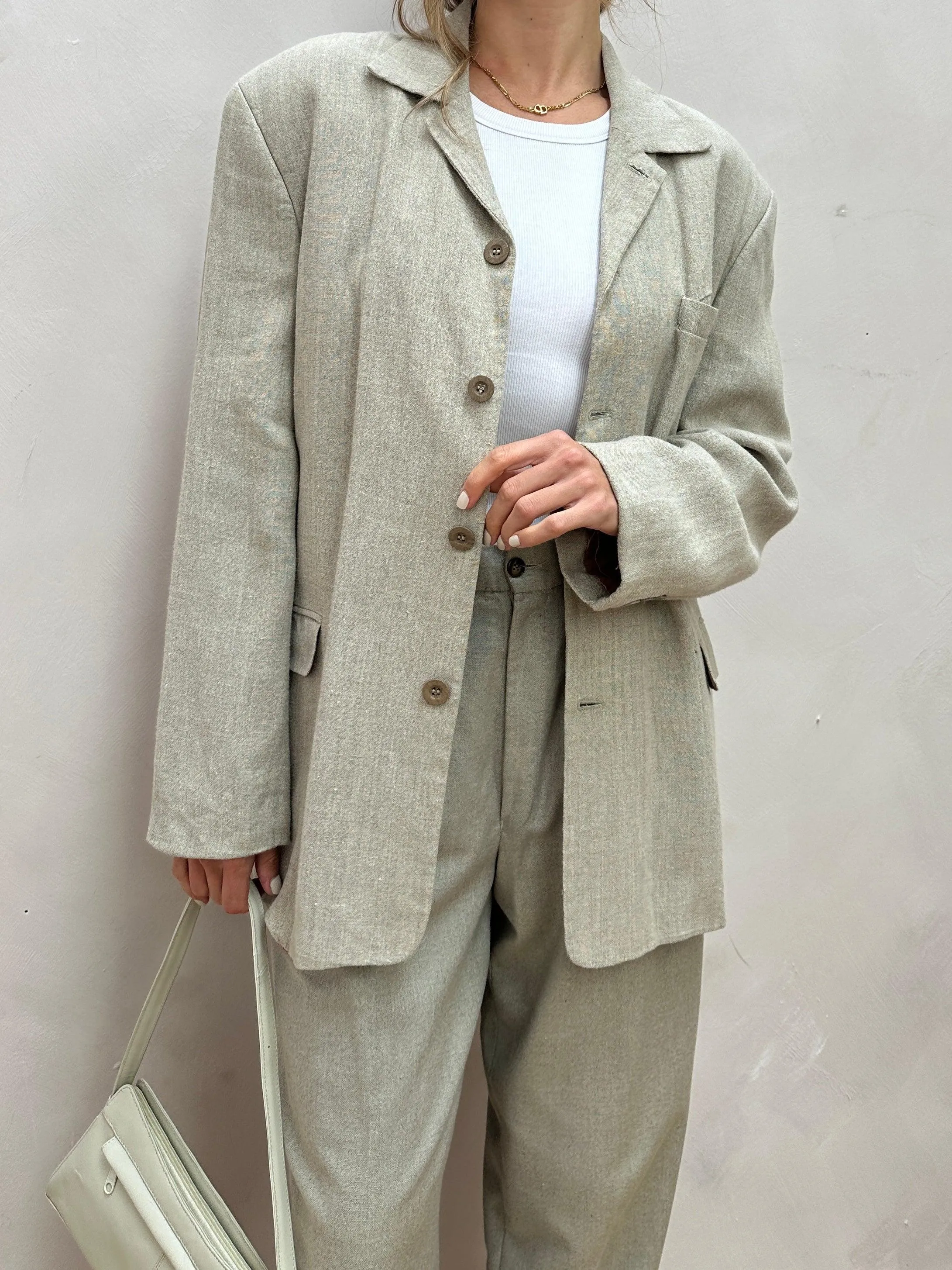British Vintage Linen Single Breasted Blazer - L