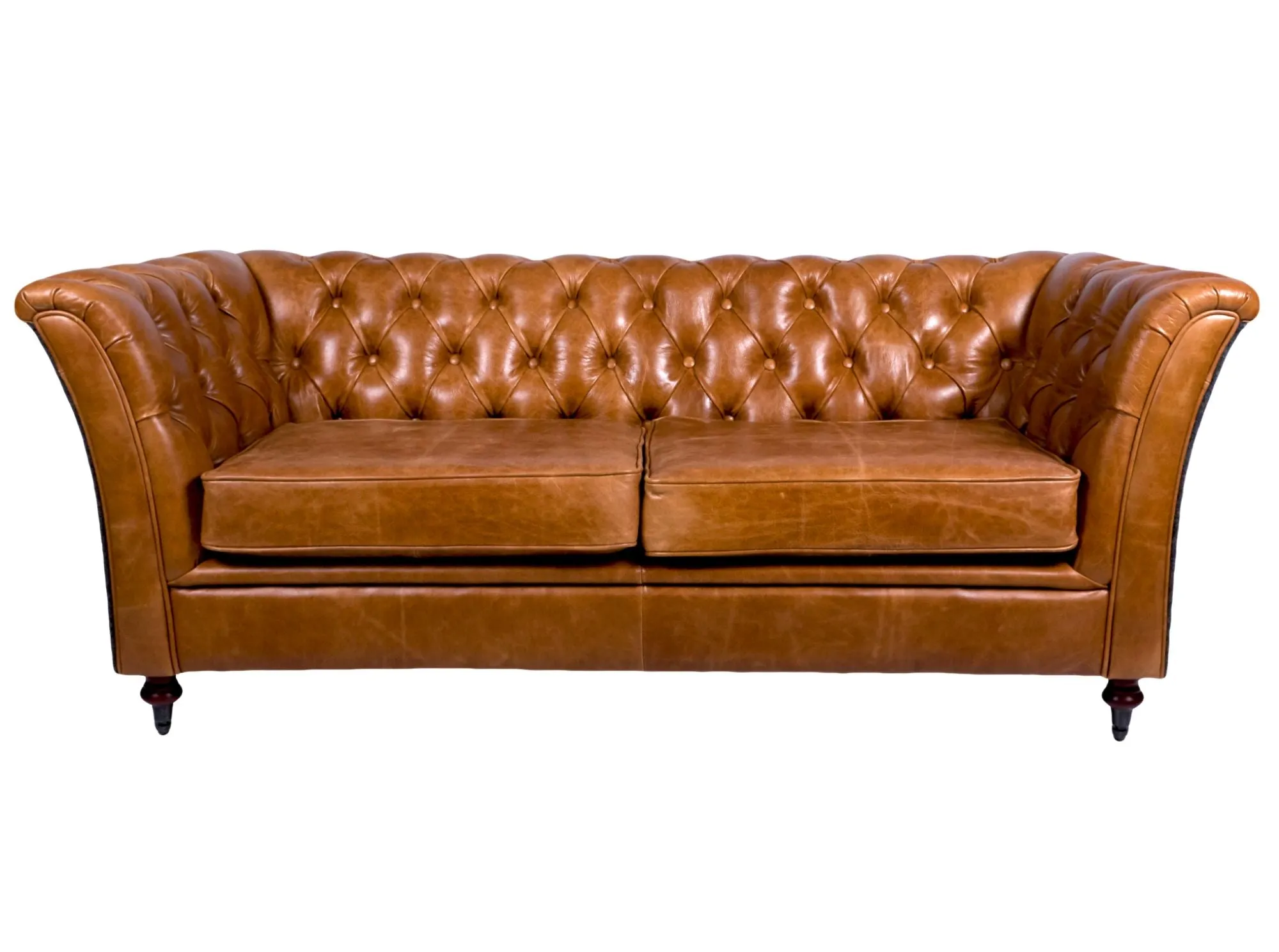Brown Cerato Leather and Uist Night Harris Tweed Caesar Two Seater Chesterfield Sofa