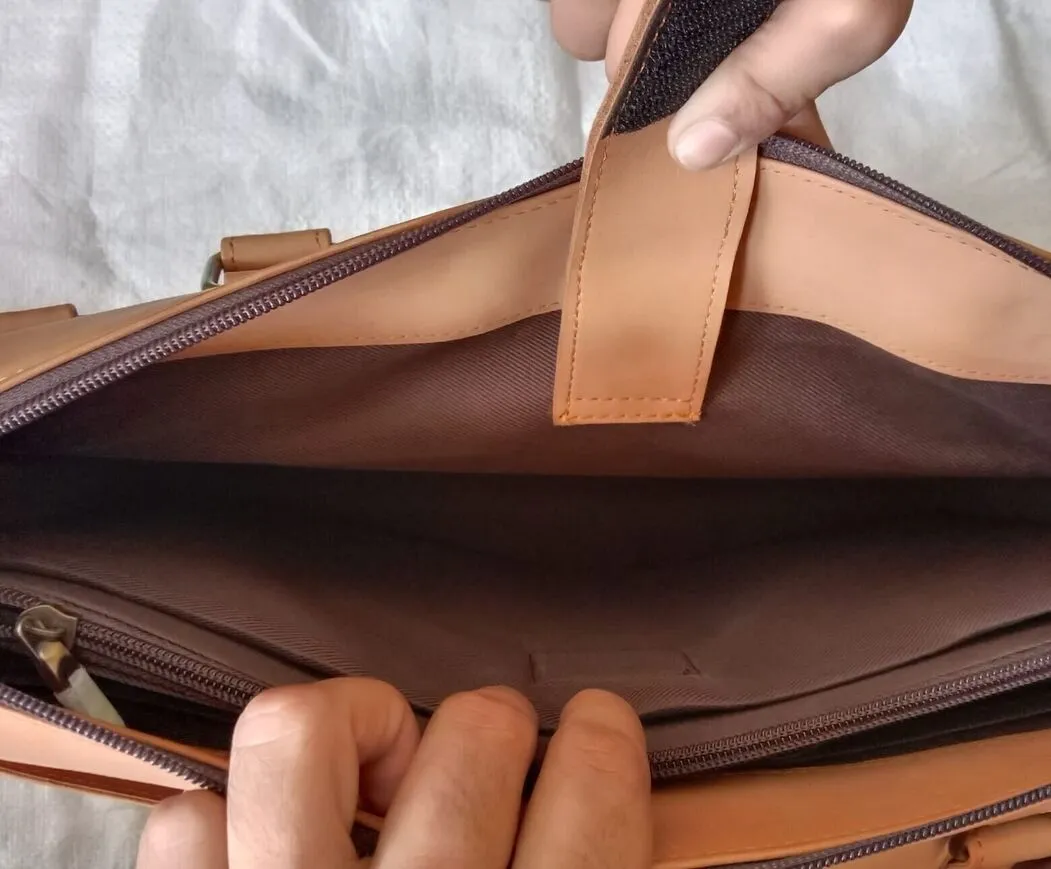 Brown White Cowhide Leather Briefcase Bag