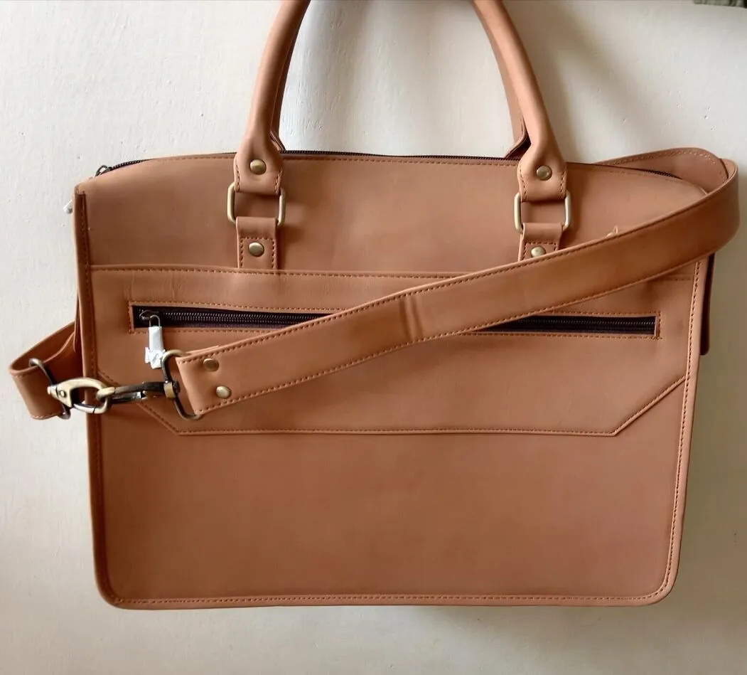 Brown White Cowhide Leather Briefcase Bag