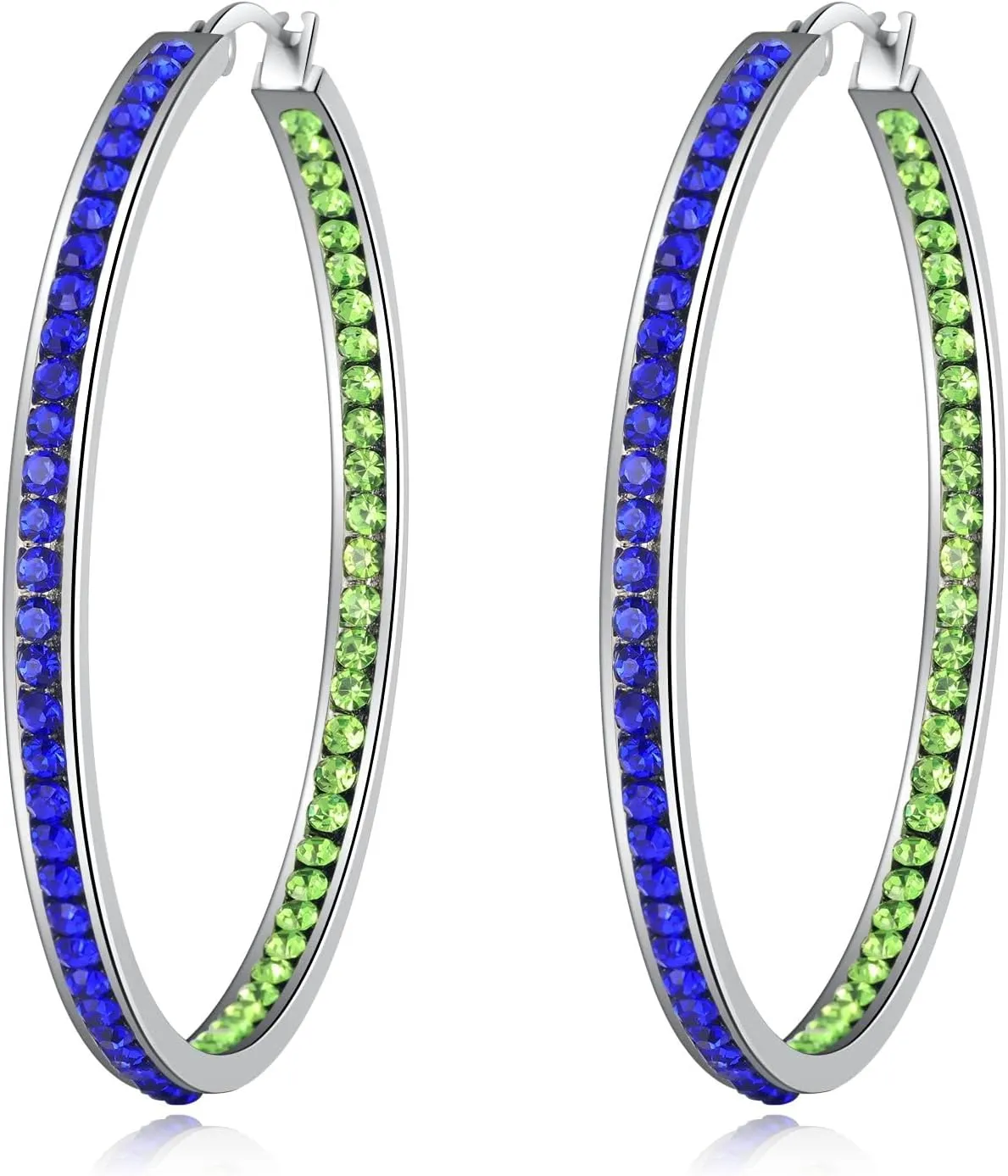 CiNily Mult-colors Crystal Stainless Steel Hoop Earring for Women Hypoallergenic Jewelry for Sensitive Ears Large Big Hoop Earrings 2"