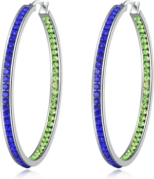 CiNily Mult-colors Crystal Stainless Steel Hoop Earring for Women Hypoallergenic Jewelry for Sensitive Ears Large Big Hoop Earrings 2"