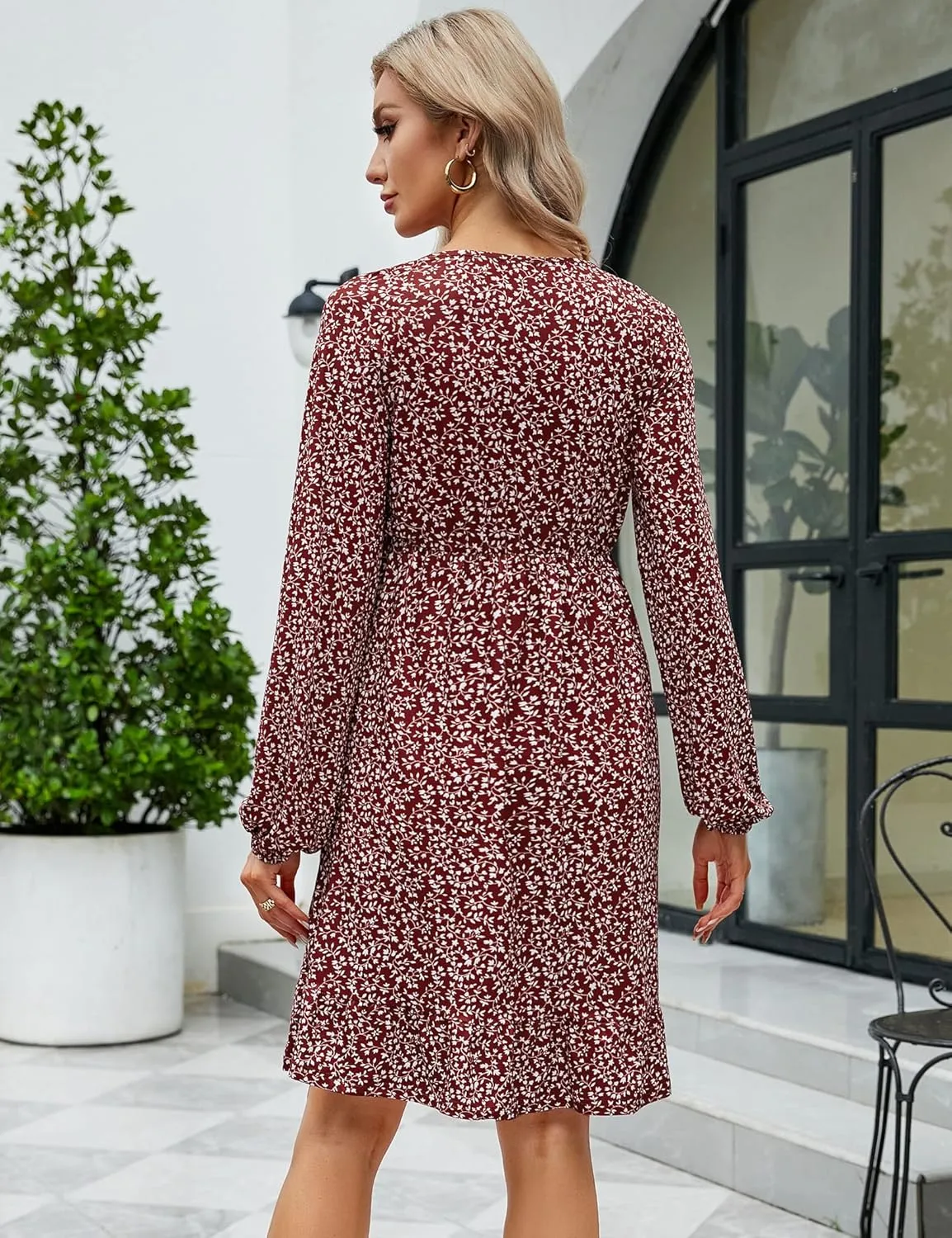 Coolmee Women's Maternity Short Sleeve Ruffle Dress V Neck Summer Casual Smocked Flowy Midi Dress for Baby Shower Photoshoot