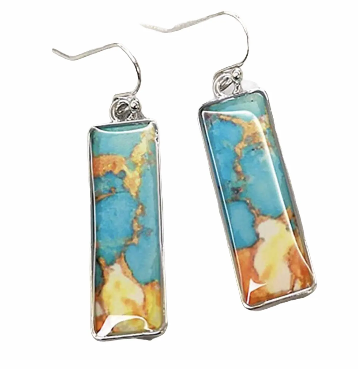 Ethnic Turquoise Square Dangle Drop Earrings