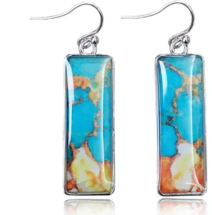 Ethnic Turquoise Square Dangle Drop Earrings
