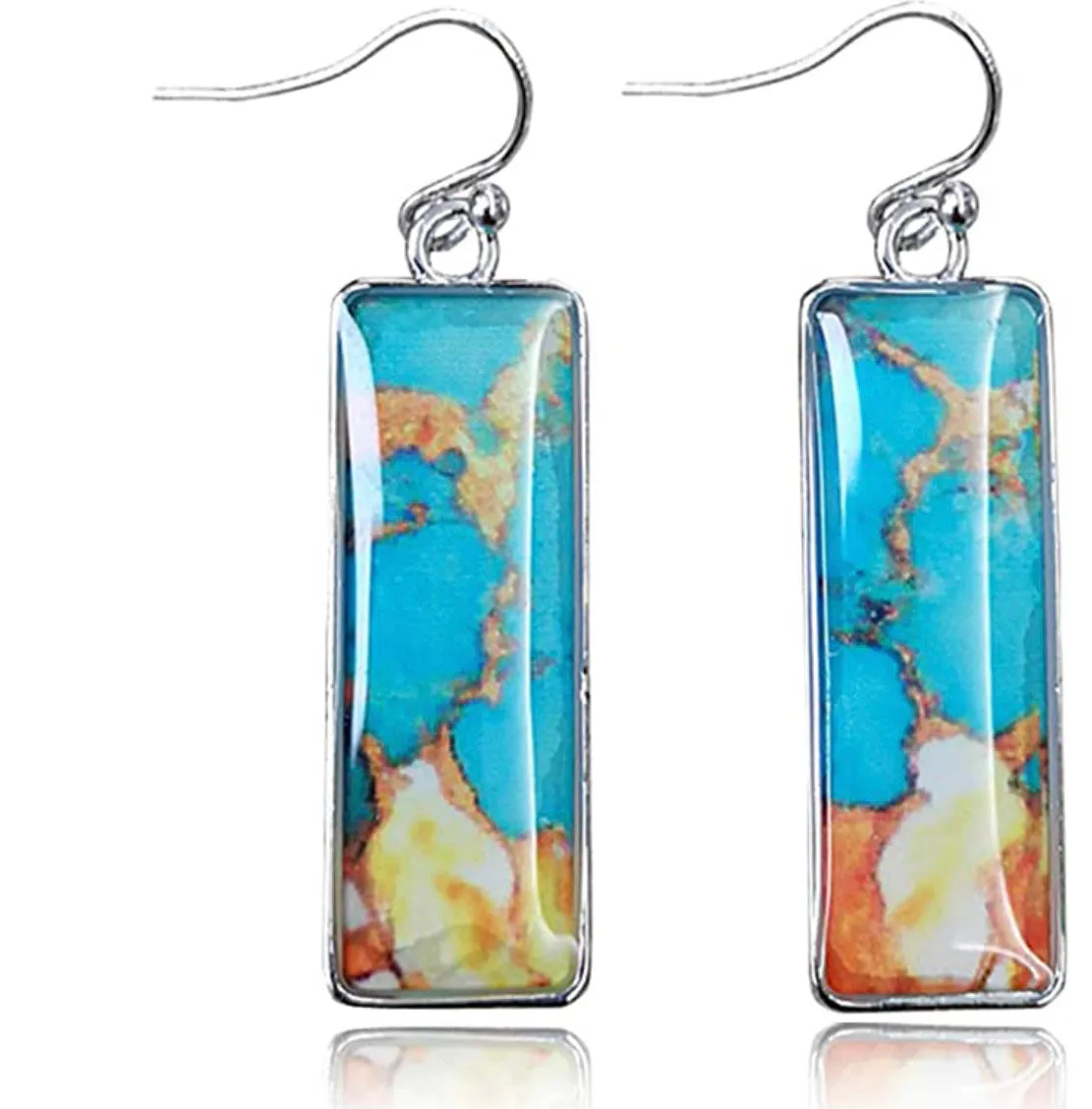 Ethnic Turquoise Square Dangle Drop Earrings
