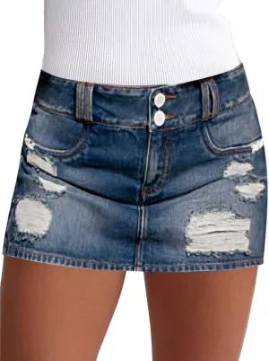 Flamingals Women's Ripped Mini Denim Skort Mid Waist Casual Skirts