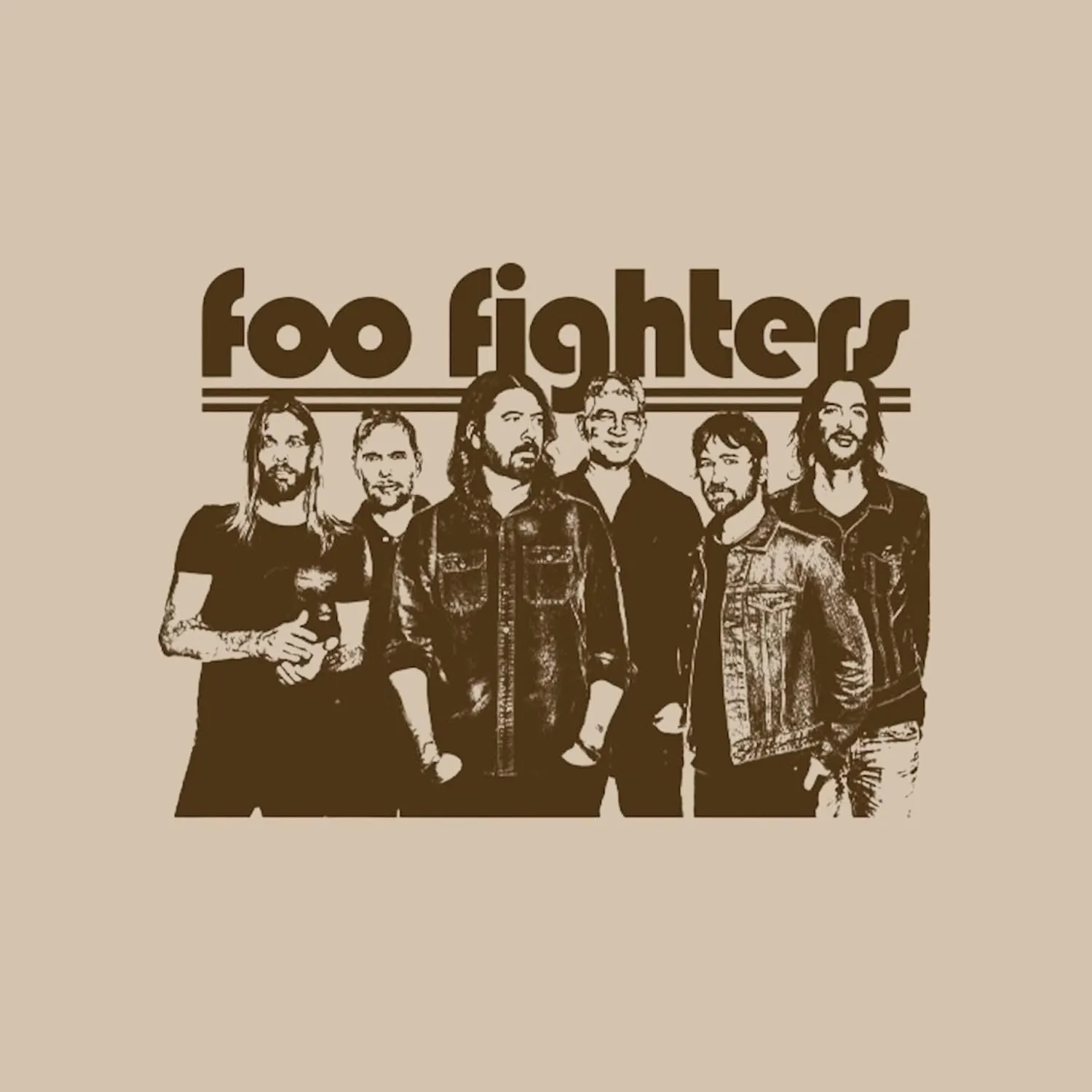 Foo Fighters Band Image Adult Natural Short Sleeve T Shirt Hard Rock Music Vintage Style Graphic Tees
