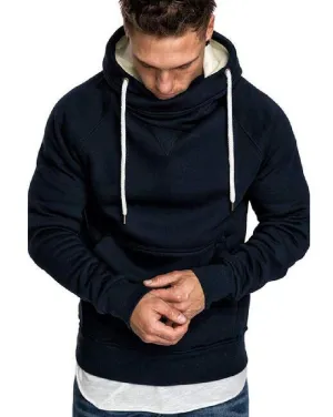Frieed Men Sport Solid Colors Drawstring Pullover Hoodies Sweatshirt with Pockets Navy Blue US L